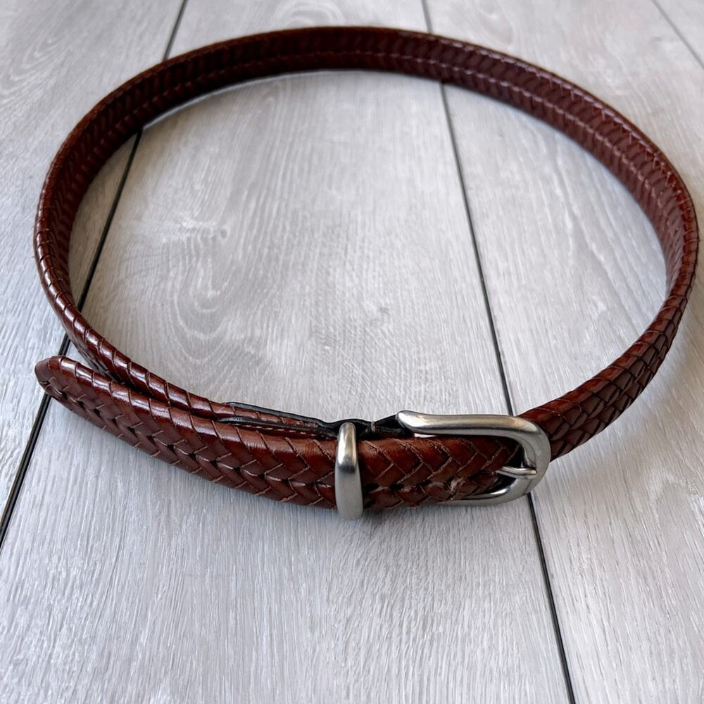 Coach Men's Braided Brown Leather Belt size 36 silver buckle - Picture 5 of 9